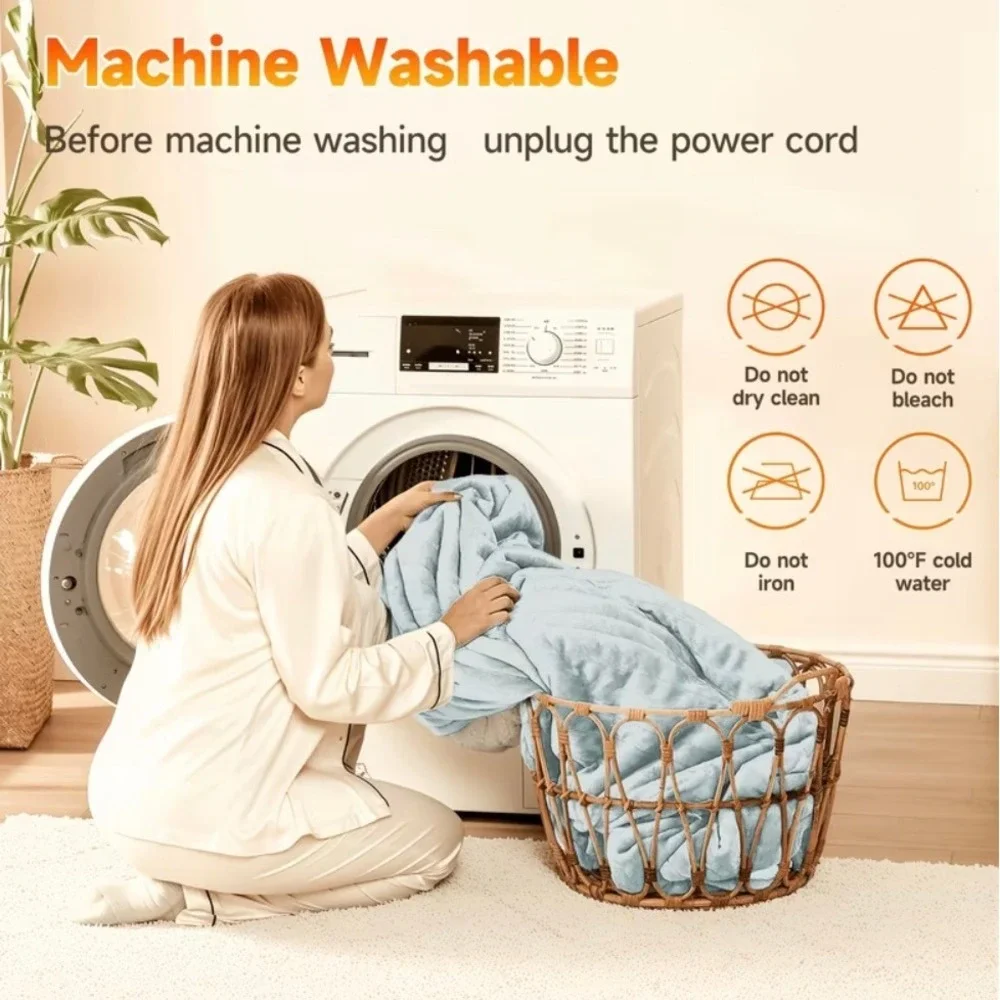 Heated Electric Blanket Throw 6 Heat Settings Auto Off 200gsm Plush Flannel Blue